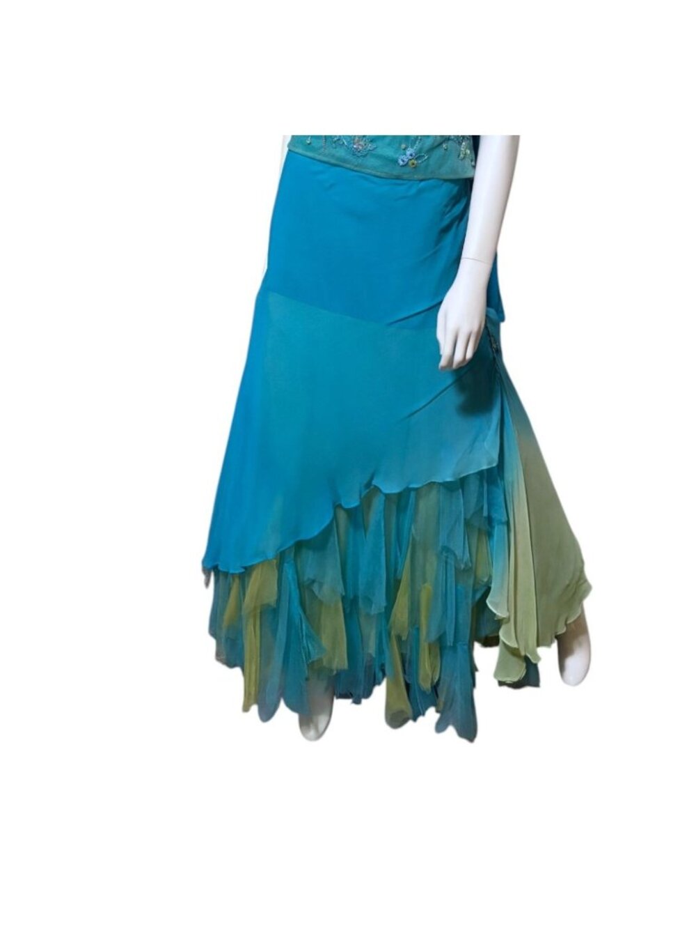 Y2K Silk Asymmetric Ruffle Maxi Skirt 10 Fairy Mermaid Festival 100% Silk NWOT